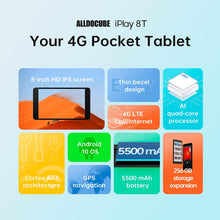 Load image into Gallery viewer, ALLDOCUBE iPlay 8T Android 10 Tablet (8.0" 1280*800 Display, 4G LTE, 3GB RAM, 32GB ROM, UNISOC SC9832E CPU, 2.0MP & 2.0MP Camera, GPS, Bluetooth 4.2)