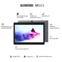 Load image into Gallery viewer, ALLDOCUBE M5XS Android 8.0 Tablet (10-core MTK X27 CPU, Dual 4G LTE, 10.1&quot; 1920*1200 IPS Display, 3GB RAM, 32GB ROM, 2.0MP &amp; 5.0MP Camera, GPS)

